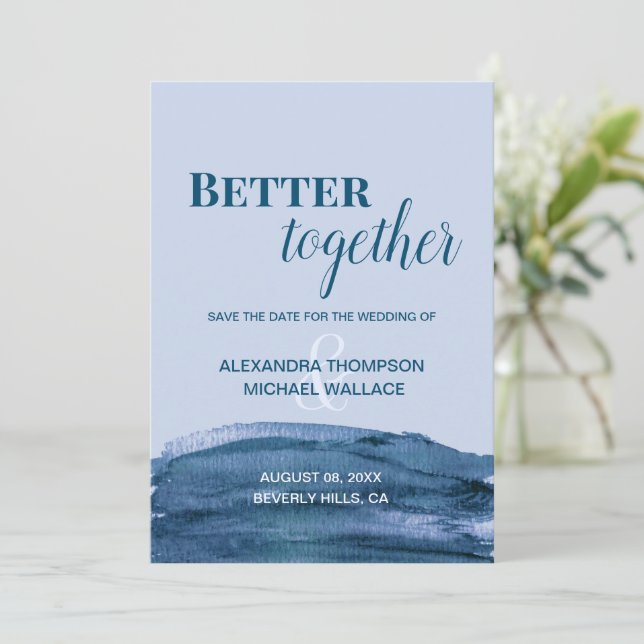 Blue Modern Better Together aquarelle Mariage (Debout devant)