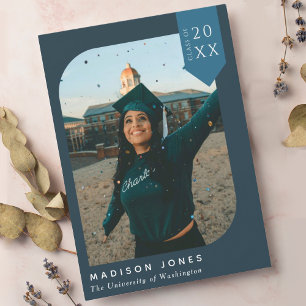 Blue Modern Chic Photo Graduation Party Invitation