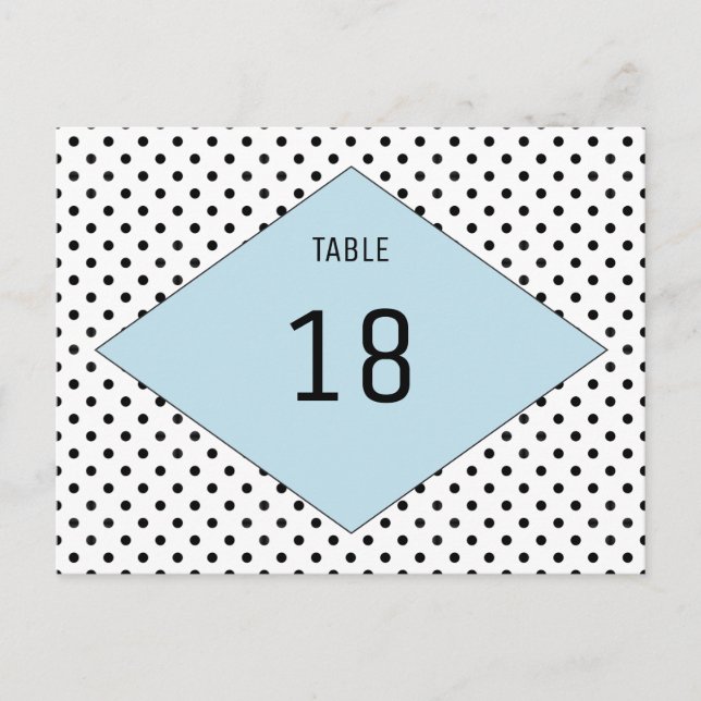 Blue Modern Pois Numéro de table Carte postale (Devant)