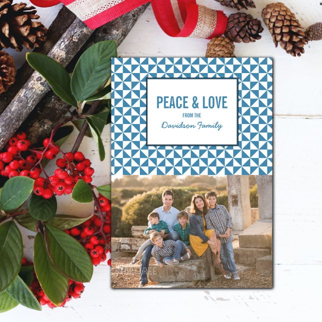 Blue Modern Triangles Carte photo de vacances (Blue Modern Triangles Holiday Photo Card)