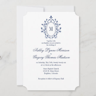 BLUE Monogram Wedding Invitation