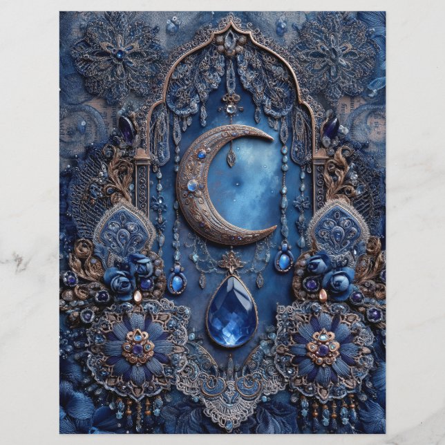 Blue Moon Charm Junk Journal Scrapbook Paper (Devant)