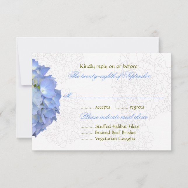 Blue Moon Hydrangea Wedding RSVP Cartes de menu (Devant)