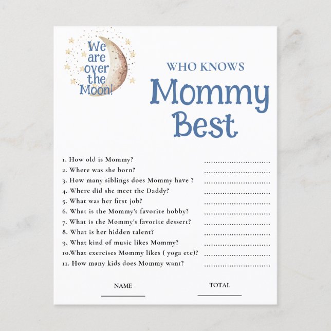 Blue Moon Who knows Mommy Best Baby Shower Game (Devant)