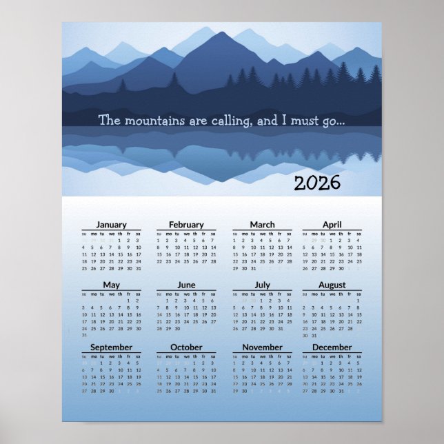 Blue Mountain Reflections 2026 Calendar Poster (Devant)