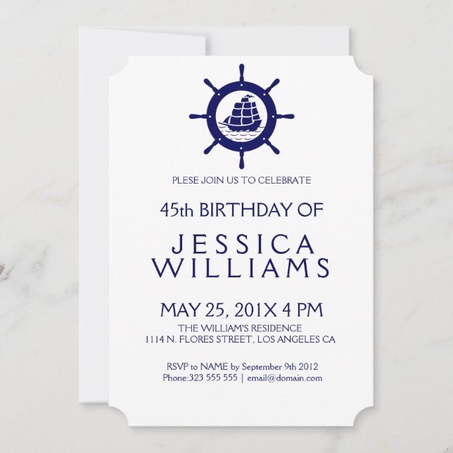 Blue Nautical Boat Wheel Anniversaire Invitation (Devant)