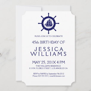Blue Nautical Boat Wheel Anniversaire Invitation