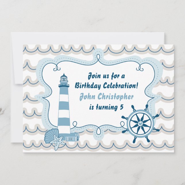 Blue Nautical Lighthouse Boys Invitation Anniversa (Devant)