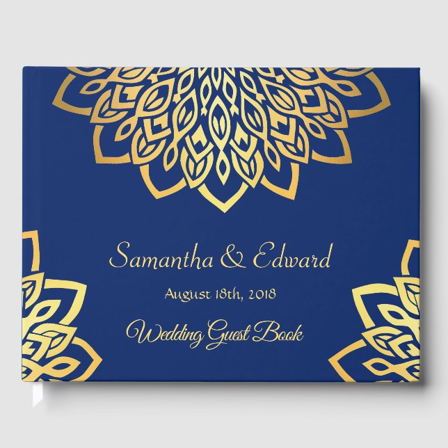 Blue Navy Gold Elegant Wedding Livre d'invités (Recto)