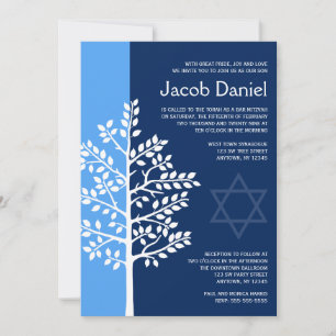 Blue Navy Tree of Life Bar Mitzvah Invitations