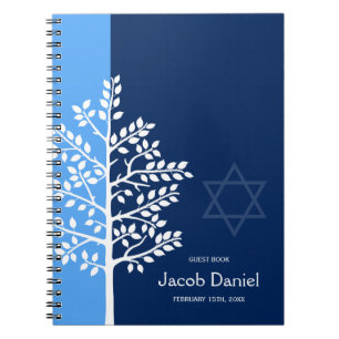 Blue Navy Tree of Life Bar Mitzvah Livre d'or