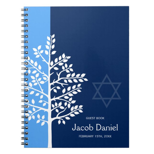 Blue Navy Tree of Life Bar Mitzvah Livre d'or (Devant)