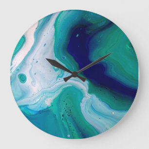 Blue Navy Turquoise Eau Abstrait Art Mur Horloge