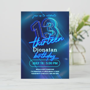 Blue Neon 13e Anniversaire Carte d'invitation