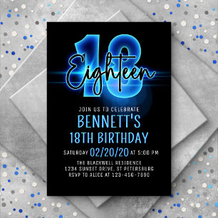 Blue Neon 18e anniversaire Invitation