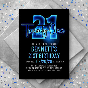 Blue Neon 21ème anniversaire Invitation