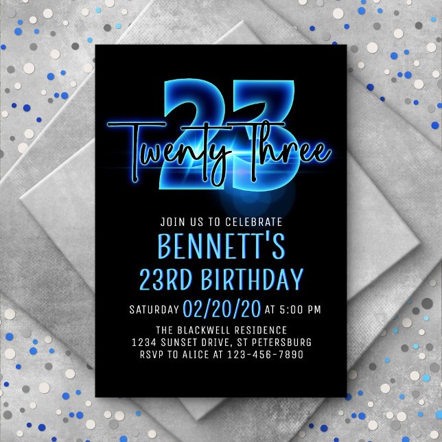 Blue Neon 23e anniversaire Invitation (Créateur téléchargé)