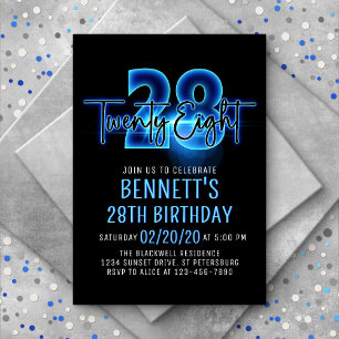 Blue Neon 28e anniversaire Invitation