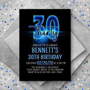 Blue Neon 30e anniversaire Invitation