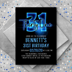 Blue Neon 31ème anniversaire Invitation