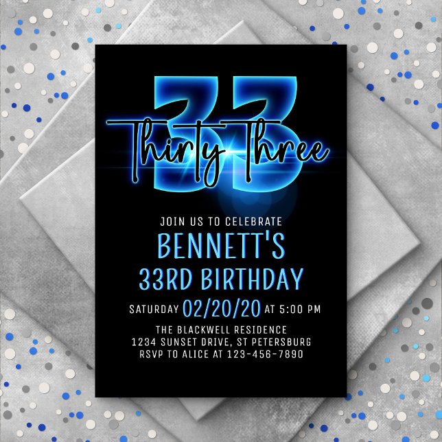 Blue Neon 33ème anniversaire Invitation (Créateur téléchargé)
