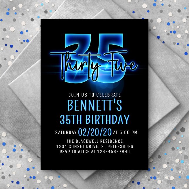 Blue Neon 35e anniversaire Invitation (Créateur téléchargé)