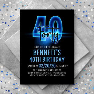 Blue Neon 40e anniversaire Invitation
