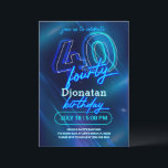 Blue Neon 40th Birthday Party Invitation Card<br><div class="desc">Blue Neon Birthday Party Invitation Card fait partie de la collection Neon Birthday Party. Ce produit est muni de panneaux de néon,  arrière - plan bleu. Fait principalement en bleu et blanc avec des polices décoratives. Explorez d'autres produits correspondants dans notre magasin.</div>