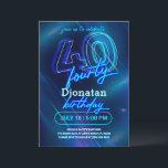 Blue Neon 40th Birthday Party Invitation Card<br><div class="desc">Blue Neon Birthday Party Invitation Card fait partie de la collection Neon Birthday Party. Ce produit est muni de panneaux de néon,  arrière - plan bleu. Fait principalement en bleu et blanc avec des polices décoratives. Explorez d'autres produits correspondants dans notre magasin.</div>