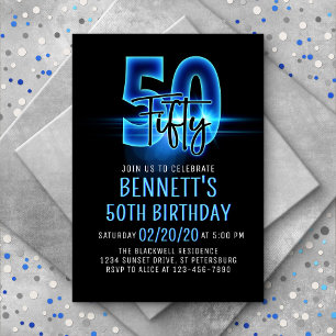 Blue Neon 50e anniversaire Invitation
