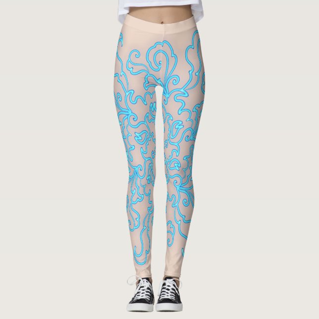 Blue Neon Abstrait Line Art tendance Peach Legging (Devant)