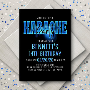 Blue Neon Karaoke Party Anniversaire Invitation