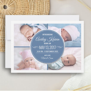 Blue Newborn Boy Photo Collage Faire-part de naiss