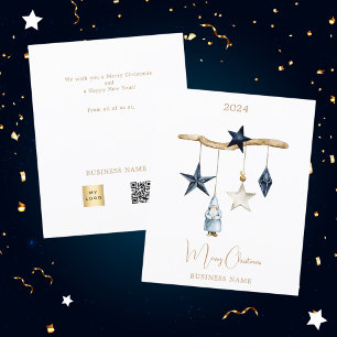Blue nordic stars gnome QR carte de Noël d'affaire