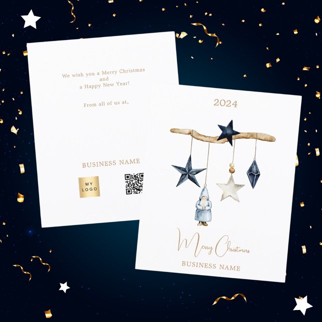 Blue nordic stars gnome QR carte de Noël d'affaire (Créateur téléchargé)