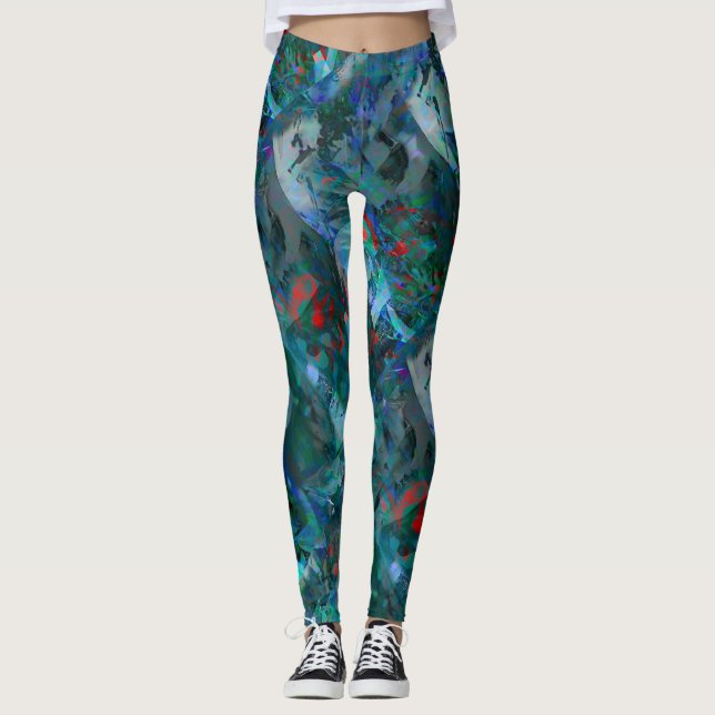 Blue Ocean Flows Abstract Leggings - v2 (Devant)
