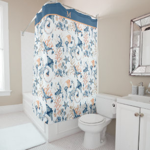 Blue Ocean Motif Monogramme Douche rideau