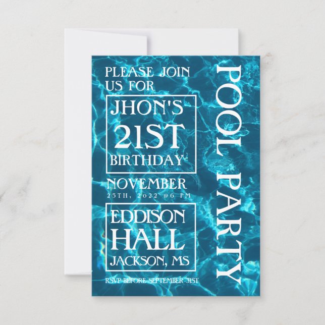 Blue Ocean Pool Party Invitation d'anniversaire  (Devant)