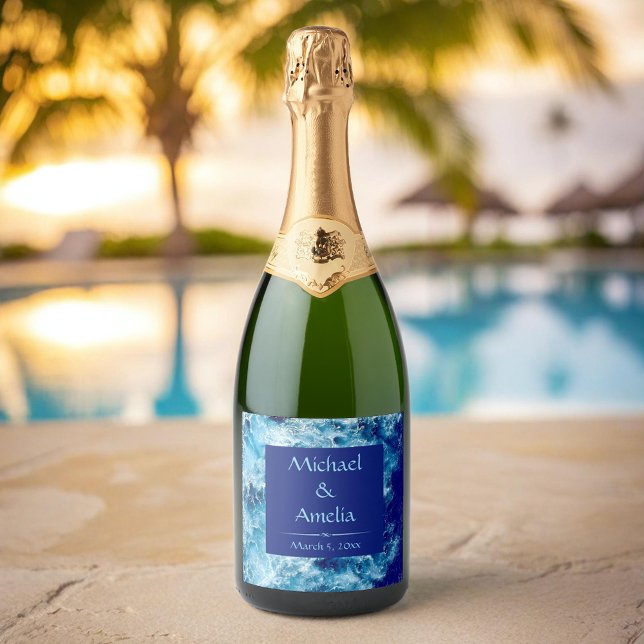 Blue Ocean Water Mariage Étiquette à vin mousseux (Créateur téléchargé)
