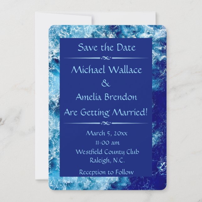 Blue Ocean Water Wedding Enregistrer la carte Date (Devant)