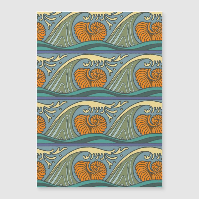 Blue Ocean Waves Nautilus Seashell Motif Nouveau (Devant)