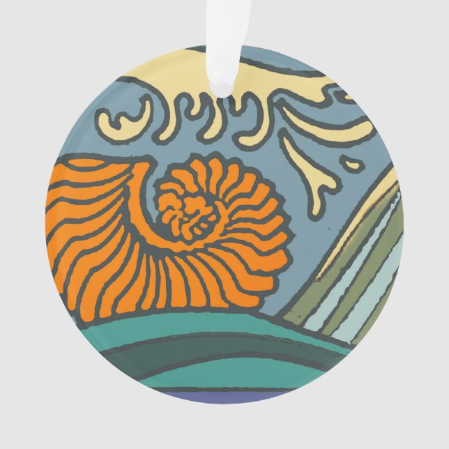 Blue Ocean Waves Nautilus Seashell Motif Nouveau (devant)