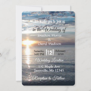 Blue Ocean Waves Sunset Wedset Invitations