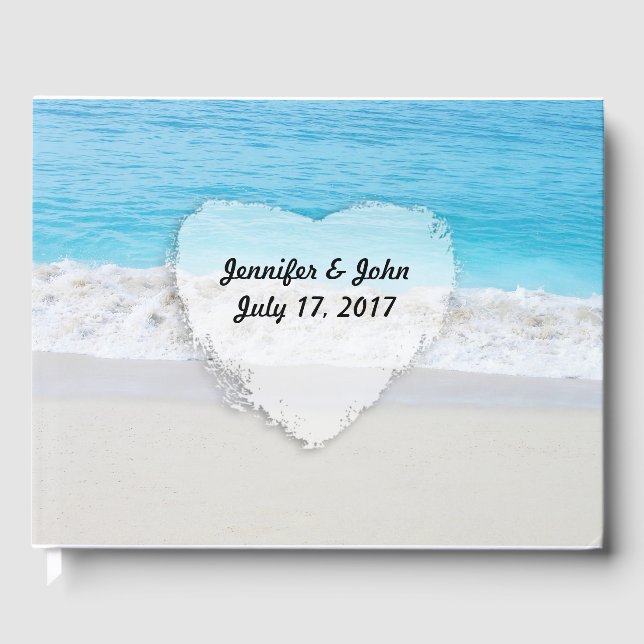Blue Ocean White Sand Heart Mariage Livre d'or (Recto)