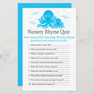 Blue Octopus Nursery Rhyme Quiz jeu de baby shower