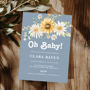 Blue Oh Baby Floral Baby shower Invitation