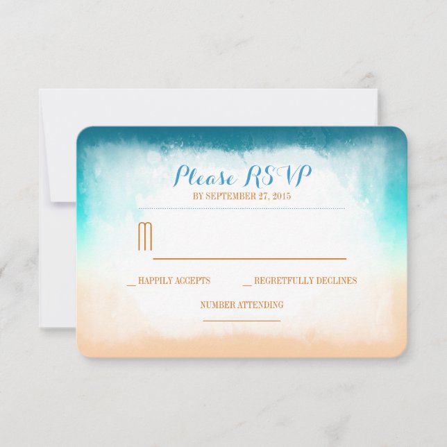 Blue ombre mariage plage cartes RSVP (Devant)