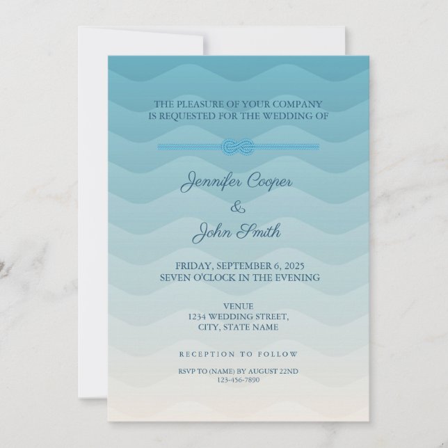 Blue Ombre Pastel Knot Faire-part de mariage moder (Devant)