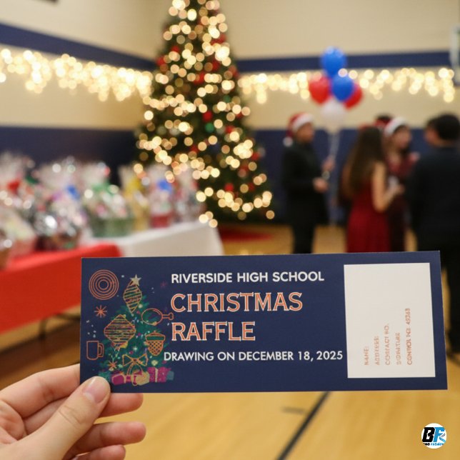 Blue Orange Christmas Raffle Entry Pass Ticket (Créateur téléchargé)