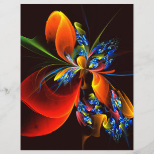 Blue Orange Floral Moderne Art Abstrait Motif #03